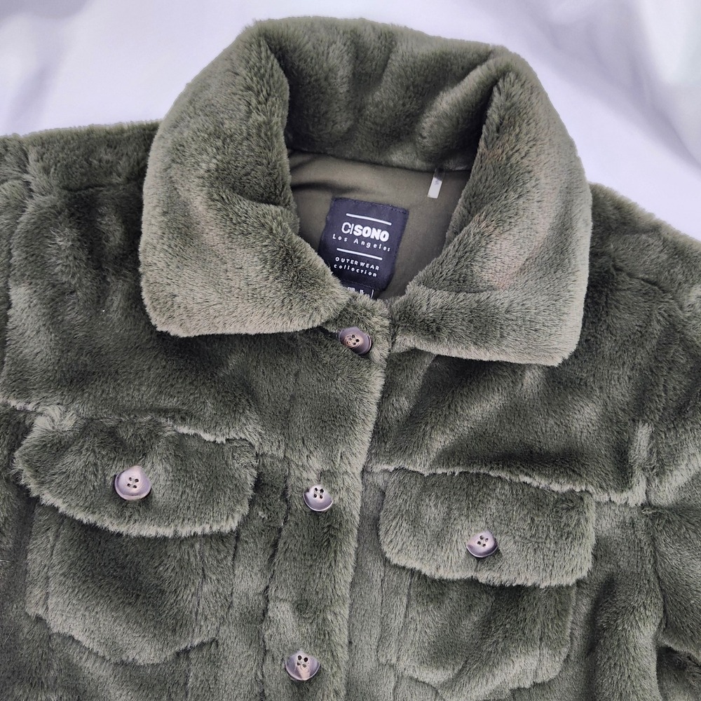 CISONO Womens Earthy Indie Sleaze Grunge Jacket M Olive Plush Concert Festival